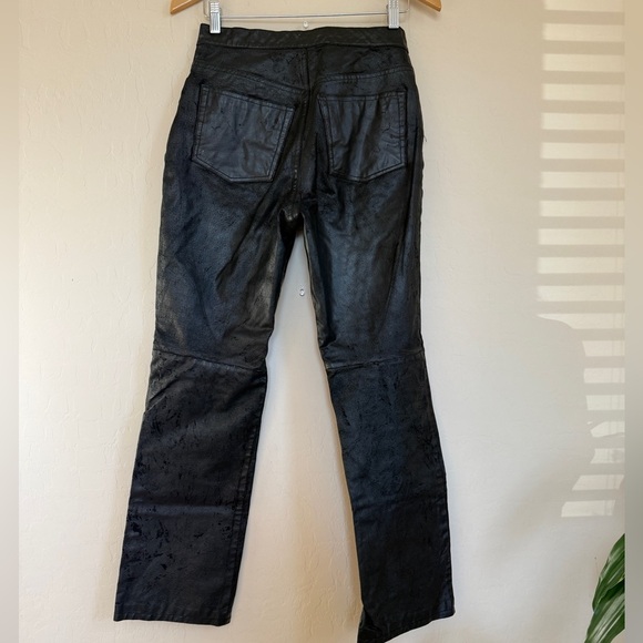 Vintage 90s Genuine Leather Pants NY & CO Straight Leg Black Distressed Women 28 - Picture 6 of 13